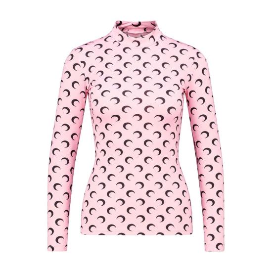 26FW 마린세르 문 프린티드 저지 세컨드 스킨 하이넥 탑 WTS005ACJER0001 PK31 PINK