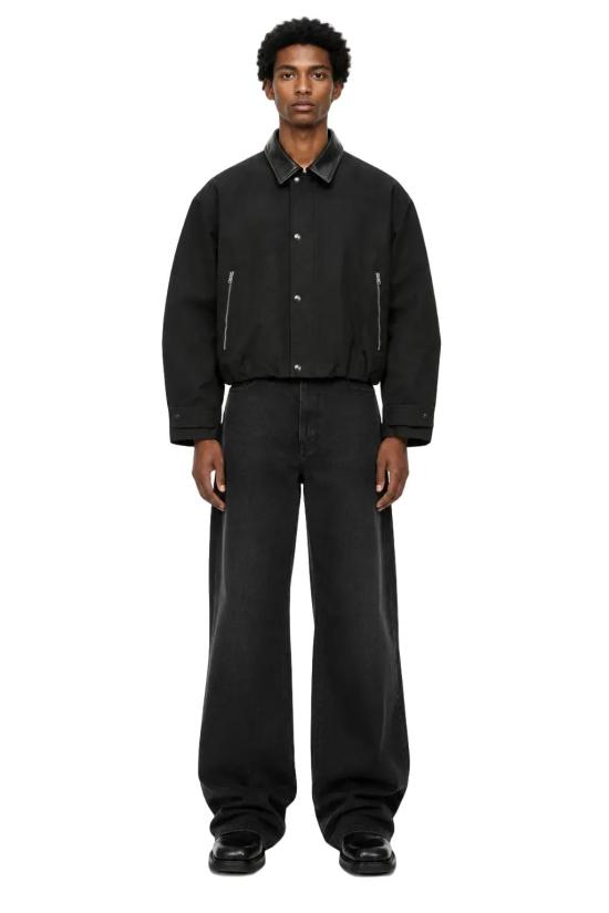 26FW 아크네 스튜디오 가죽 칼라 코튼 새틴 봄버 재킷 B90918 900054 - ACNE STUDIOS