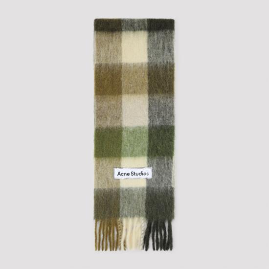 26FW 아크네 스튜디오 모헤어 체크 머플러 CA0084 DXY KHAKI CREAM DARK GREEN DOM - ACNE STUDIOS