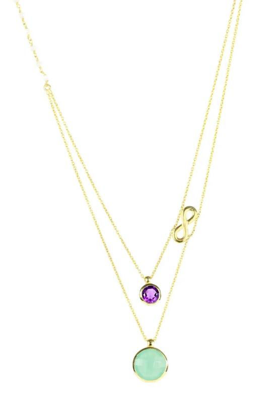  Saachi 목걸이/팬던트 사치 아쿠아 캘세도니 자수정 이중 레이어 인피니티 목걸이 터쿼이즈 - OTHER BRANDS
