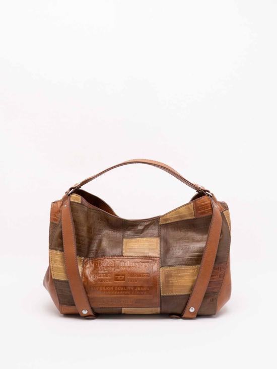 26FW 디젤 D-One 미디엄 패치워크 레더 탑핸들백 X10926P9398T2224 BROWN - DIESEL