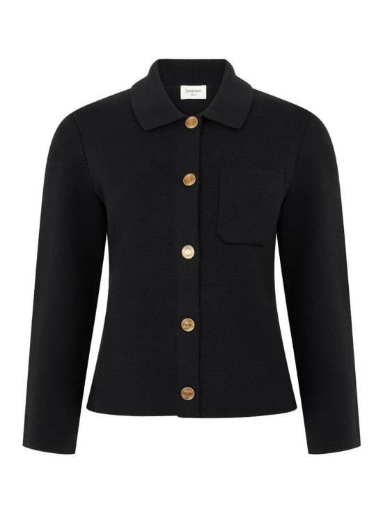 26FW 생로랑 카산드라 메달리온 버튼 울 폴로 카디건 자켓 A0044ZY76TR1000 BLACK