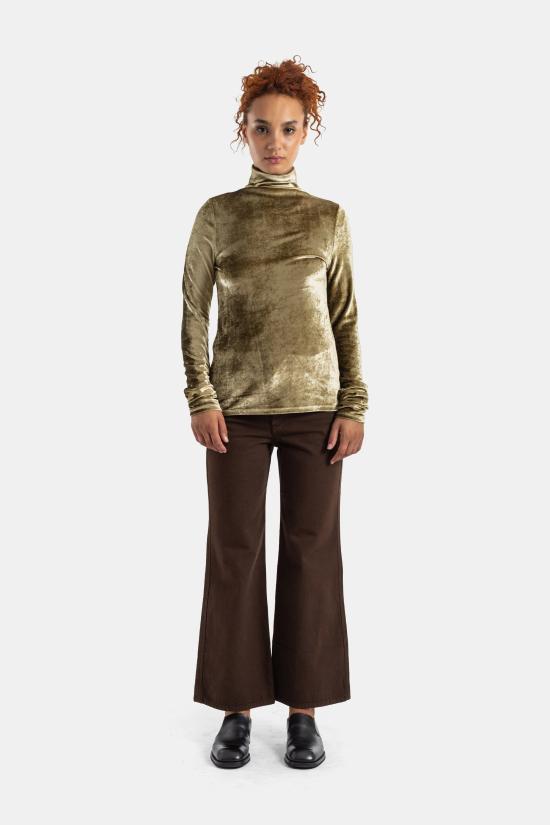 26FW 르메르 벨벳 저지 슬림 핏 스탠드 칼라 탑 TS0050 LJ1063 BR527 BRASS - LEMAIRE