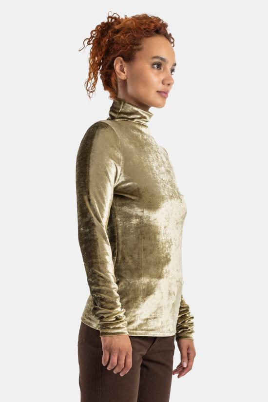 26FW 르메르 벨벳 저지 슬림 핏 스탠드 칼라 탑 TS0050 LJ1063 BR527 BRASS - LEMAIRE