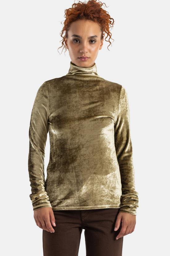 26FW 르메르 벨벳 저지 슬림 핏 스탠드 칼라 탑 TS0050 LJ1063 BR527 BRASS