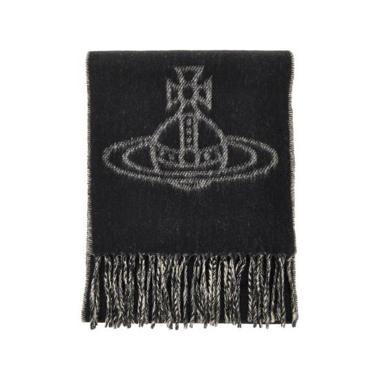 26FW 비비안웨스트우드 싱글 ORB 더블 페이스 머플러 81030006 W01MK N402 BLACK