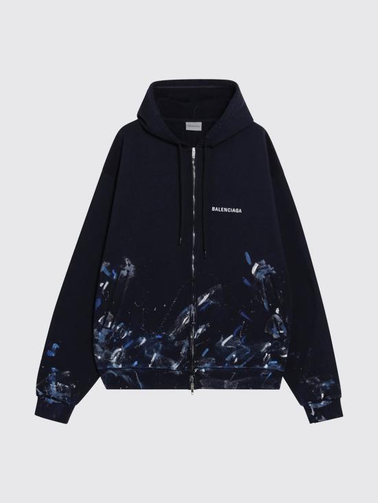 26FW 발렌시아가 페인트 스플래터 오버사이즈 집업 후디 850338TUVJ6 8065 Blue - BALENCIAGA