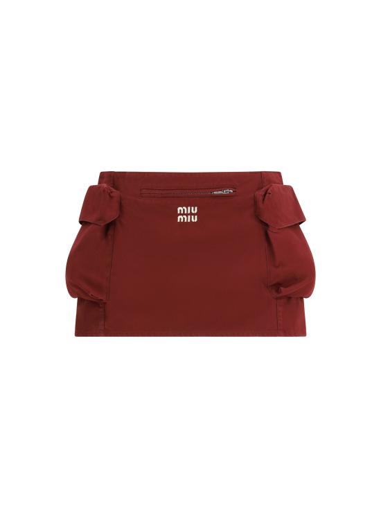 26SS 미우미우 워시드 포플린 로고 미니스커트 MG2610SOOO19CV RED - MIU MIU