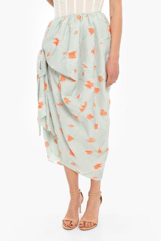  세실리아 반센 롱 스커트 01 22 RTW0264 FUMIE SKIRT MINT GREEN VIBRANT ORANGE Green