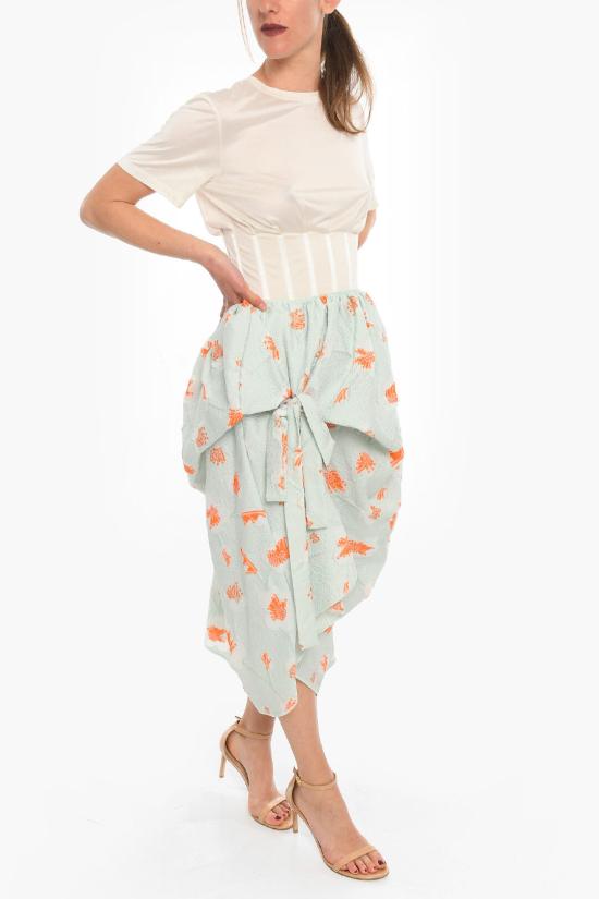  세실리아 반센 롱 스커트 01 22 RTW0264 FUMIE SKIRT MINT GREEN VIBRANT ORANGE Green - CECILIE BAHNSEN