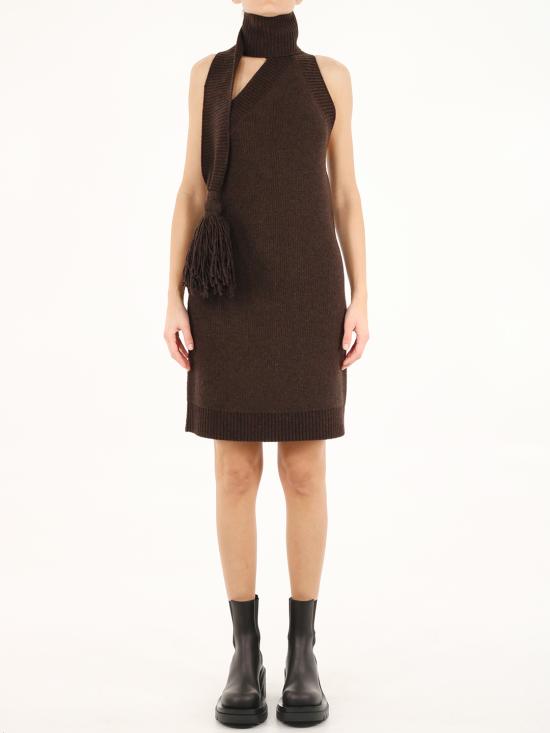  보테가베네타  원 숄더 미디 원피스 드레스 676296 BROWN