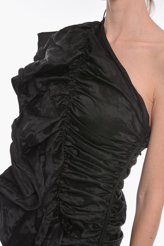 보테가베네타  원숄더 새틴 러플 원피스 드레스 701719 V1XW0 1000 Black - BOTTEGA VENETA