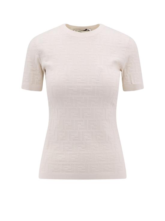  펜디 / 여성 모티프 화이트 비스코스 반팔 스웨터 FZX999AQ41 F1M2A Beige BPG