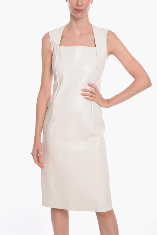  보테가베네타  스퀘어 네크라인 민소매 미디 원피스 드레스 585767VF3N09201 White - BOTTEGA VENETA