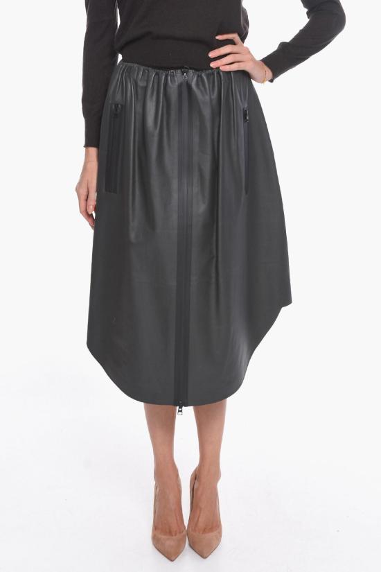  보테가베네타 집업 가죽 롱 스커트 610370VKLP01422 Anthracite