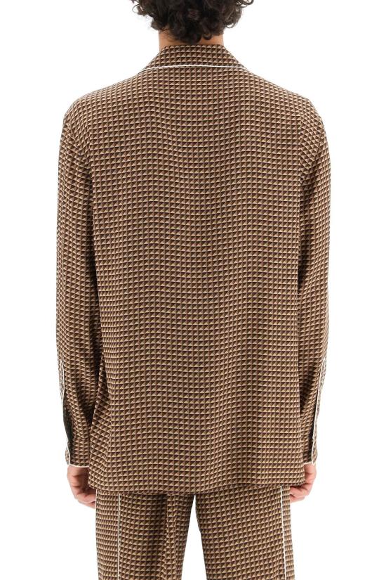  발렌티노 가라바니 / 남성 미니 스터드 프린트 실크 파자마 긴팔 긴팔 셔츠 1V3ABD068KP BROWN BPG - VALENTINO GARAVANI