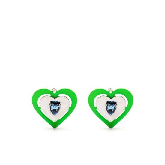  사프 사푸 이어링 NEON HEART EARRINGS GREEN SILVER GREEN