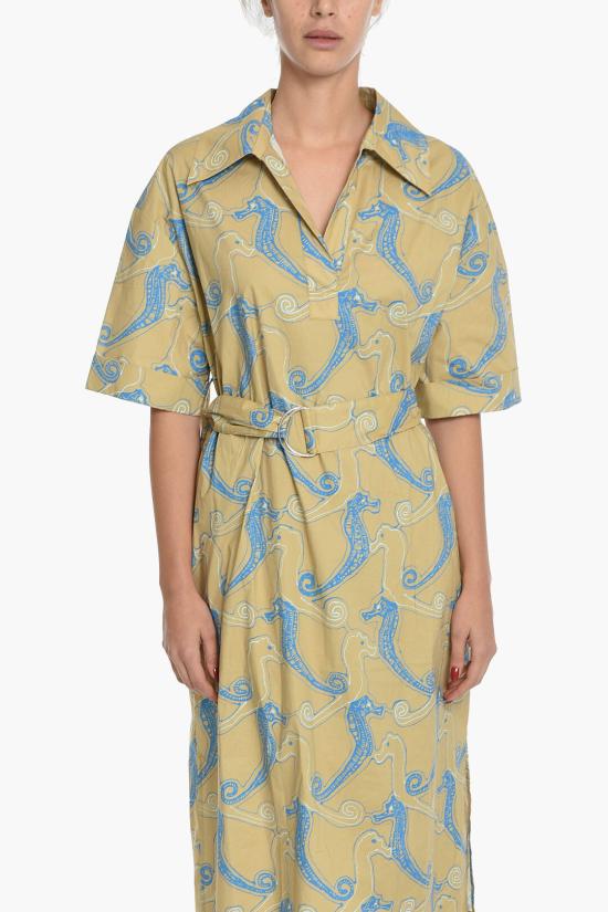  삼소앤삼소 롱 원피스 F22200106 0 AQUA SEAHORSE Blu, Marrone - SAMSOE SAMSOE