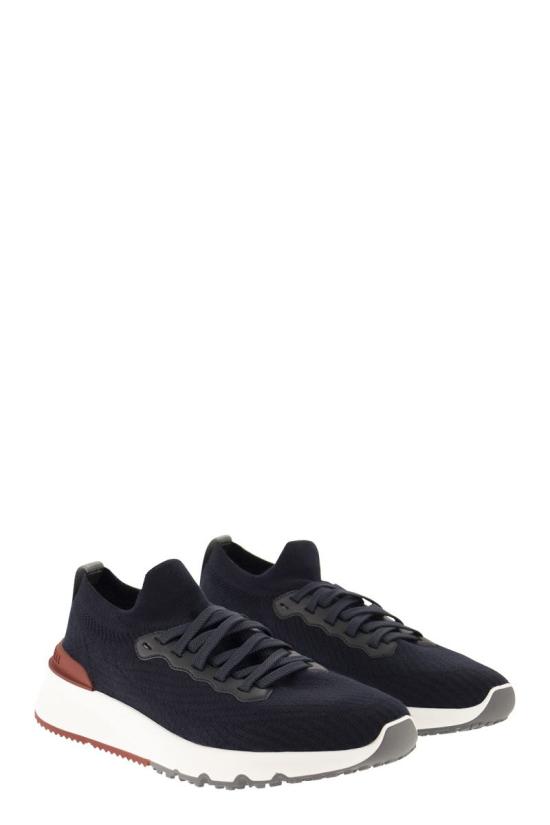  브루넬로 쿠치넬리 코튼 니트 세미 폴리쉬드 카프스킨 러너 MZUPMBO252 CP307 BLUE - BRUNELLO CUCINELLI