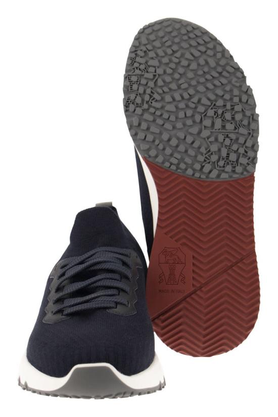  브루넬로 쿠치넬리 코튼 니트 세미 폴리쉬드 카프스킨 러너 MZUPMBO252 CP307 BLUE - BRUNELLO CUCINELLI