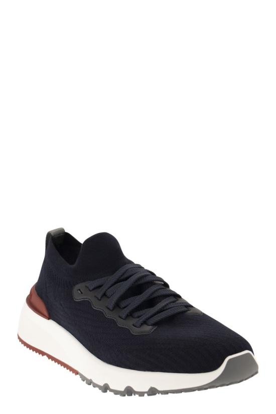  브루넬로 쿠치넬리 코튼 니트 세미 폴리쉬드 카프스킨 러너 MZUPMBO252 CP307 BLUE - BRUNELLO CUCINELLI