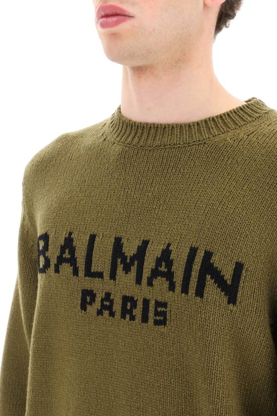  발망 / 남성 인타르시아 니트 로고 스웨터 AH1KD000KC88 KHAKI BPG - BALMAIN