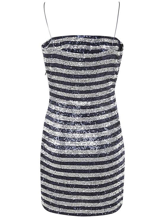  발망 숏 숏 원피스 BF1R2220XF82 SJG MARINE ARGENT - BALMAIN