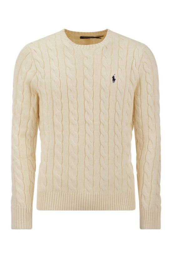  폴로 랄프로렌 로고 자수 케이블 니트 스웨터  710775885 CREAM