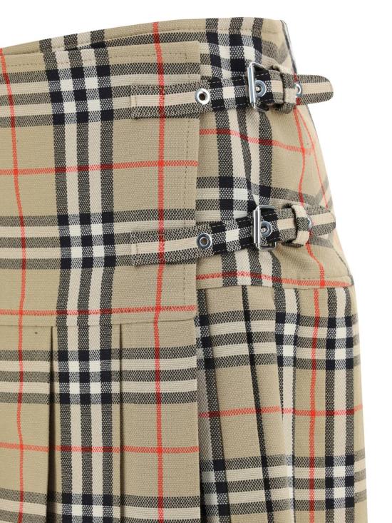 25SS 버버리 빈티지 체크 비대칭 플리츠 울 숏 스커트 8025832 A7028 BROWN - BURBERRY