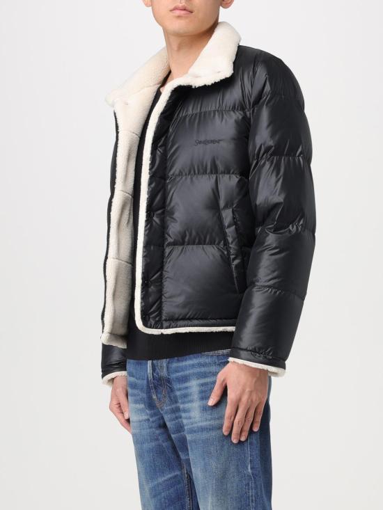  생로랑 시어링 디테일 나일론 푸퍼 다운 자켓 745644Y9G12 1001 Black - SAINT LAURENT