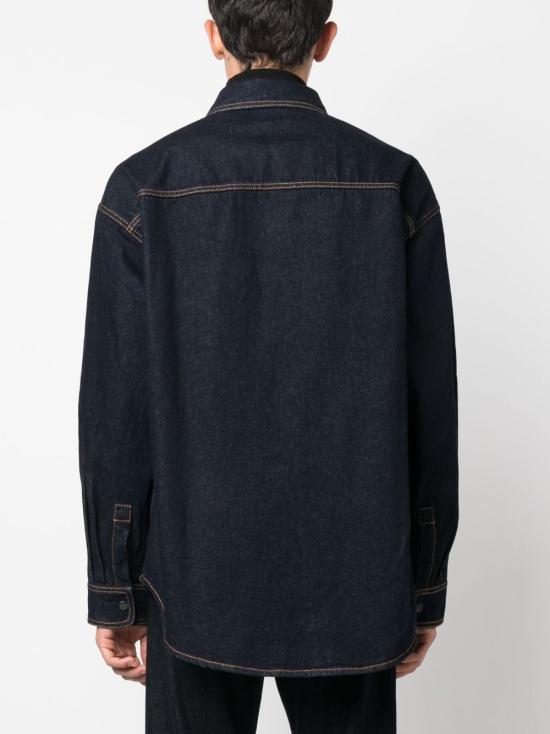  팜앤젤스 데님 셔츠 PMYD020F23DEN001 4601 NAVY BLUE WHITE - PALM ANGELS