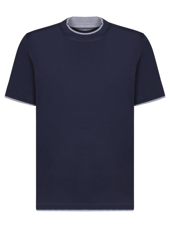 26SS 브루넬로 쿠치넬리 자수 로고 티셔츠 M0B137427 CD325 Blue