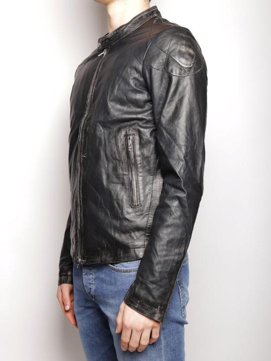  조르지오 브라토 가죽 자켓 Pelle Stile Biker Con Abrasioni Nero를 입은 Giacca - GIORGIO BRATO