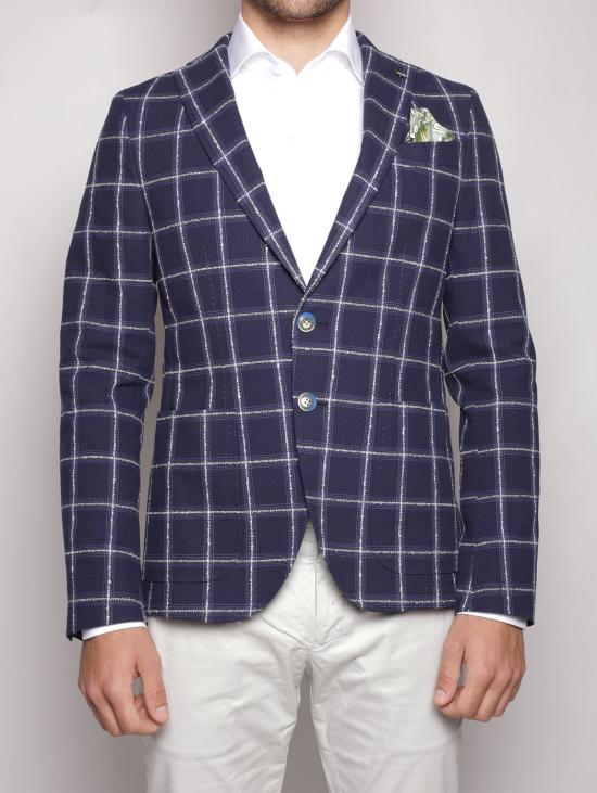  마뉴엘리츠 수트 자켓 자카드 피네스트라토 Blu/Bianco 소재의 Giacca