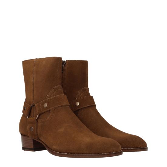 24FW 생로랑 스웨이드 하네스 와이어트 부츠 443190BPN005710 - SAINT LAURENT