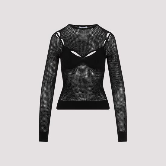  오프화이트 긴팔 티셔츠 OWHT020S24KNI001 1010 BLACK BLACK - OFF WHITE