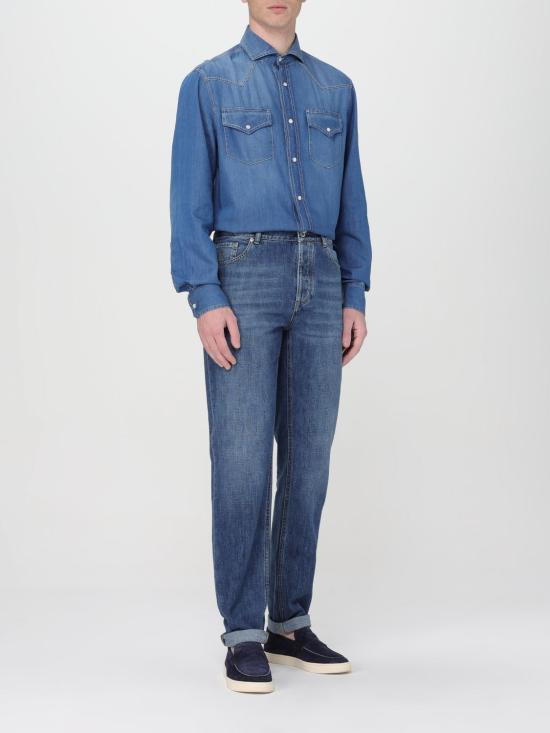 26SS 브루넬로 쿠치넬리 긴팔 셔츠 MR6834008 COM47 Blue 1 - BRUNELLO CUCINELLI