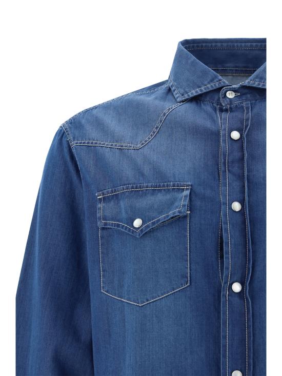 26SS 브루넬로 쿠치넬리 긴팔 셔츠 MR6834008 COM47 BLUE - BRUNELLO CUCINELLI