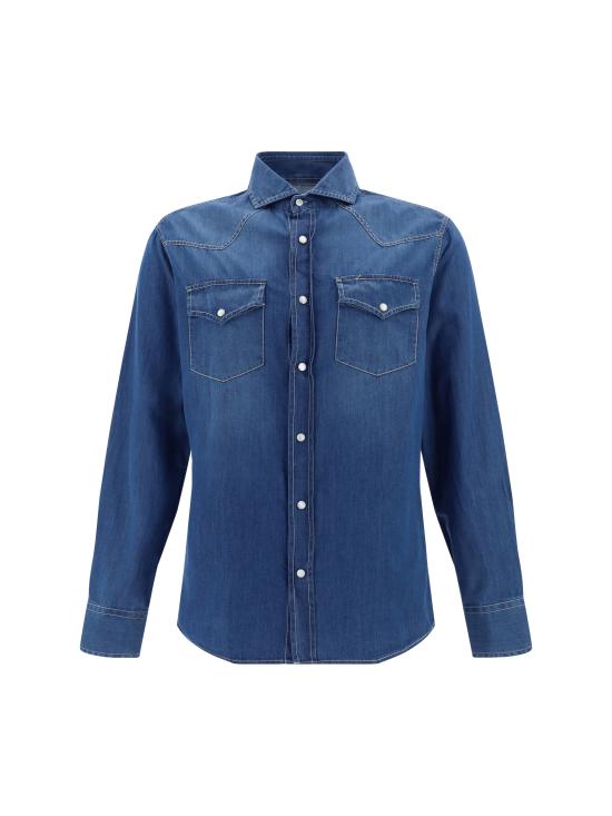 26SS 브루넬로 쿠치넬리 긴팔 셔츠 MR6834008 COM47 BLUE