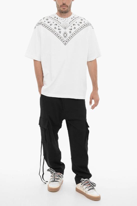  마르셀로 불론 반팔 티셔츠 CMAA054F23JER00A0110 Black White - MARCELO BURLON