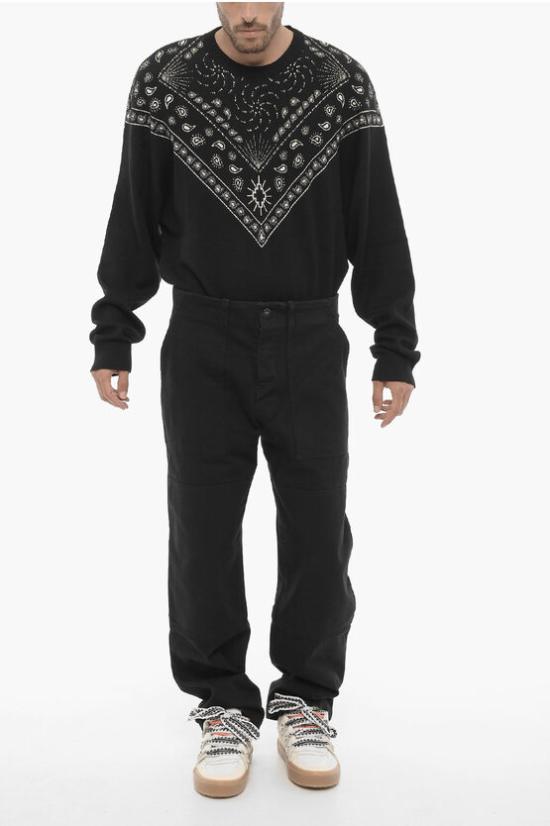  마르셀로 불론 스트레이트 팬츠 CMCA180F23FAB0011010 Black - MARCELO BURLON