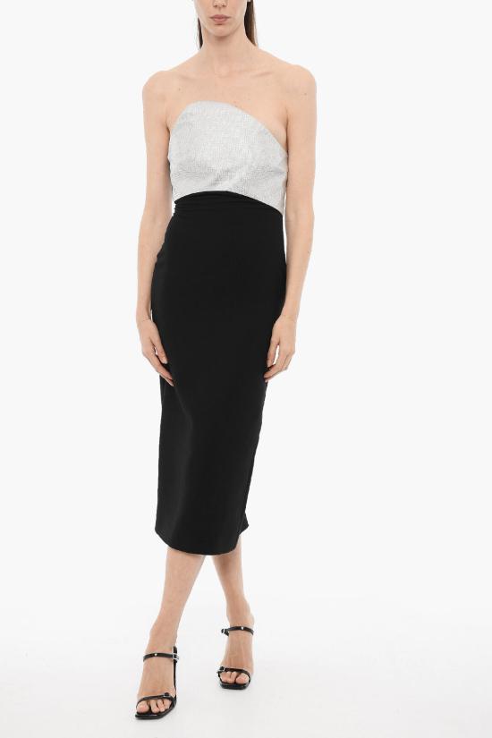  롤랑뮤레 미디 원피스 RM PF23 088M B BLACK STRAPLESS SILK WOOL Nero Argento - ROLAND MOURET