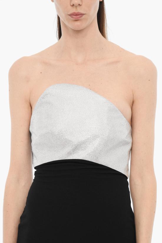  롤랑뮤레 미디 원피스 RM PF23 088M B BLACK STRAPLESS SILK WOOL Nero Argento - ROLAND MOURET