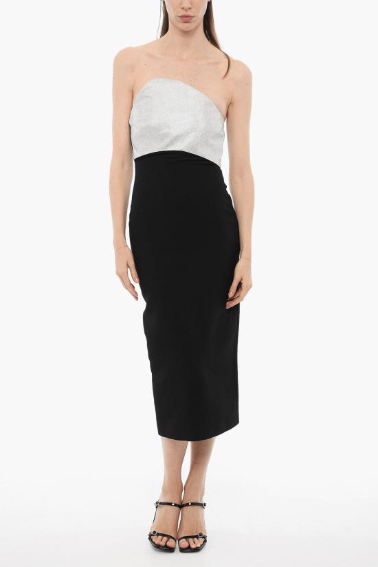  롤랑뮤레 미디 원피스 RM PF23 088M B BLACK STRAPLESS SILK WOOL Nero Argento