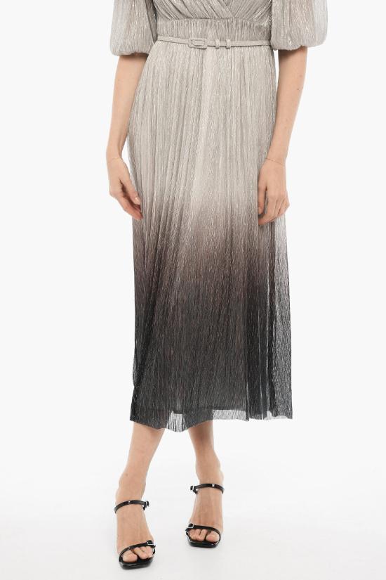  코스타렐로스 롱 원피스 PR23 15 SILVER BLACK METALLIC PLISSE JERSY Silver - COSTARELLOS