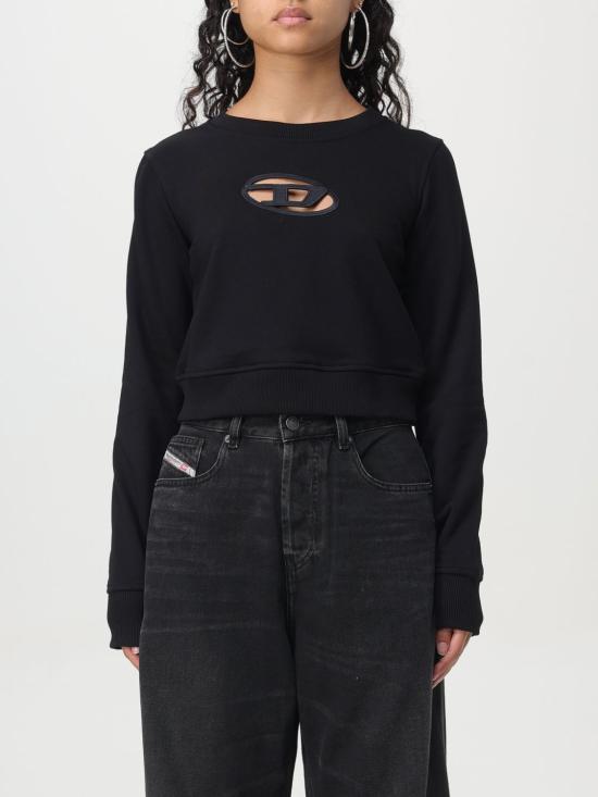 25FW 디젤 F 슬리미 Od 컷아웃 로고 크롭 스웨트셔츠 A099310GRAC 9XX Black