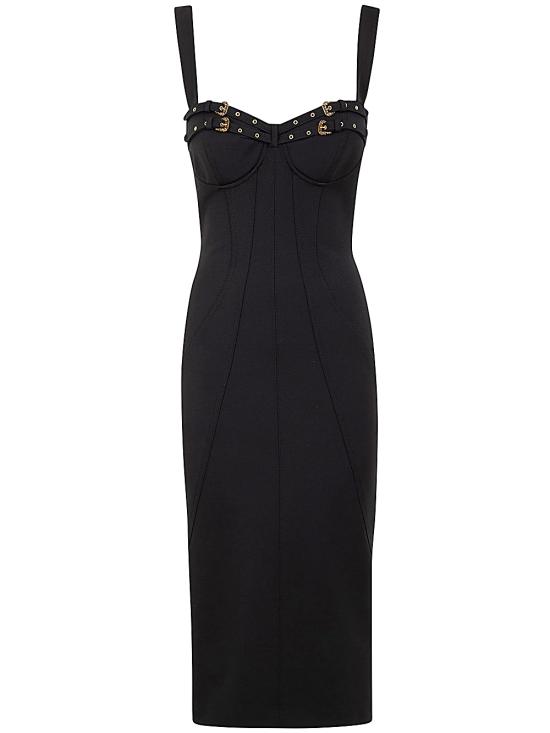 24FW 베르사체 미디 원피스 77 HAO935 N0394 899 BLACK - VERSACE