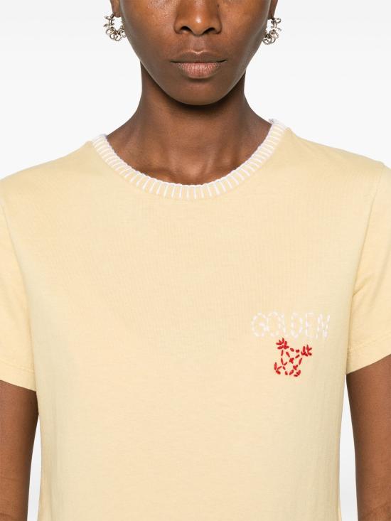 24FW 골든구스 반팔 티셔츠 GWP02008P001765 20358 RAFFIA HERITAGE WHITE URBAN RED - GOLDEN GOOSE