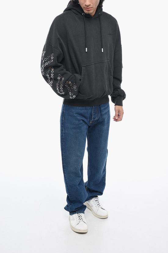  오프화이트 후드 티셔츠 OMBB118F23 FLE012 1000 Black - OFF WHITE