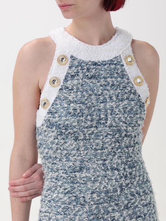  발망 미디 원피스 CF1R3131KF88 SLJ Gnawed Blue - BALMAIN